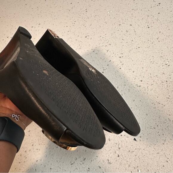 Tory Burch Black Leather Wedge Peep Toe Pumps Shoes Size 9 Missing heel cap - Picture 10 of 13